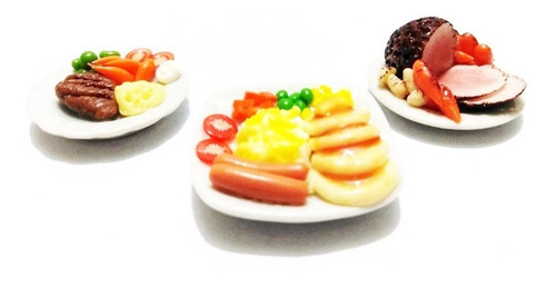 Set S3 Varios Platillos Comida Miniatura Para Casa De Muñeca