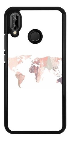 Funda Protector Para Huawei Mapa Mundi Rosa Blanco 