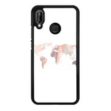 Funda Protector Para Huawei Mapa Mundi Rosa Blanco 