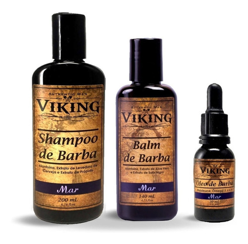 Kit Shampoo + Balm + Óleo Para Barba Viking Mar