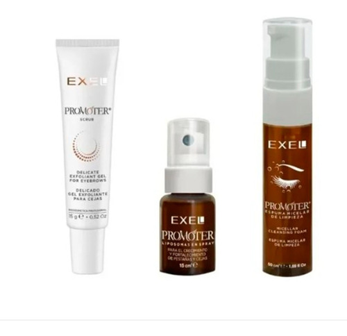 Kit Espuma, Scrub, Fortalecedor Cejas Pestañas Promoter Exel