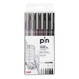 Estilografo Uni Pin-200 Gris-negro Set X 6