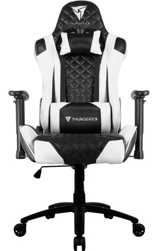Cadeira De Escritório Thunderx3 Tgc12 Gamer Ergonômica  Preta E Branca Com Estofado De Couro Sintético