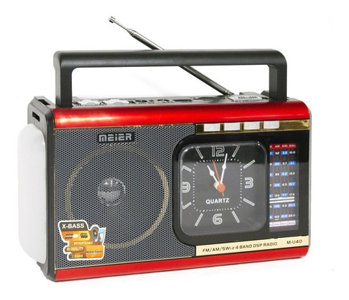 Radio Reloj Amfm Sw Usb Sd Mp3 Meier M-u41/ Color Rojo