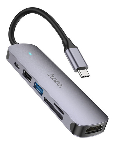 Adaptador Hoco Hb28 Tipo C Hdtv Usb3.0 Usb2.0 Sd Tf Pd Gris