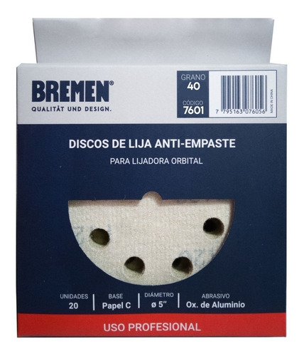 Lija Velcro Bremen 125mm No Empaste Lijadora Rotoorbital X20