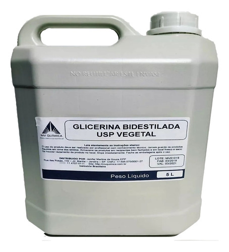  5 Litros Glicerina Bidestilada Usp Vegetal + Laudo E Fragrância Sem Odor Tipo De Embalagem Galão Tipos De Pele Seca