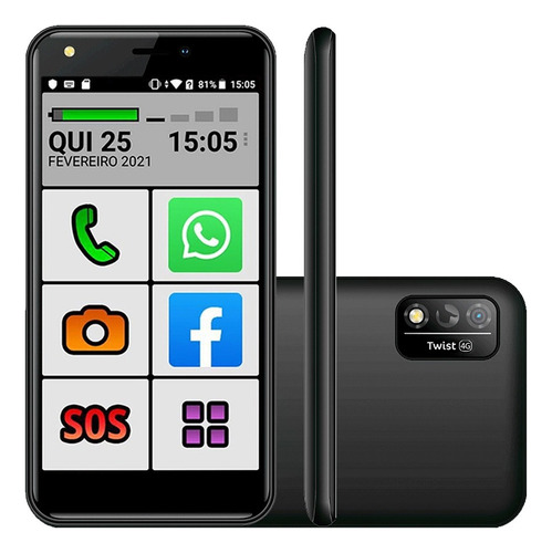 Celular Do Idoso 4g 32gb Dual Chip Letras Grandes Tela 5'