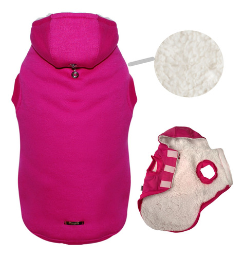 Roupa Pet Cachorro Blusa Casaco Inverno Pelúcia Velcro Pink