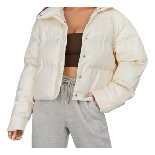 Jaqueta Feminina Puffer Couro Acolchoada Forrada Curta Frio