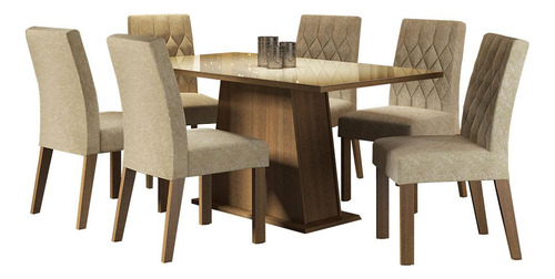 Juego Comedor Mesa Tapa Madera 6 Sillas Britney Madesa - M/c Color Marron/crema/imperial