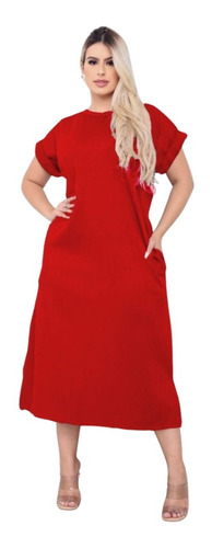 Vestido Plus Size Midi Moda Evangélica Feminino Canelado