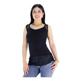 Blusa Negra Licrada Con Encaje Talla Unica