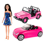 Combo Auto Con Jeep Y Muñeca Barbie Original Stickers Mattel