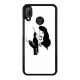 Funda Protector Para Huawei Mujer Dama Cigarro Arte Blanc N