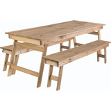 Conjunto De Mesa E Bancos Naturalle Com Tingimento Rustico T