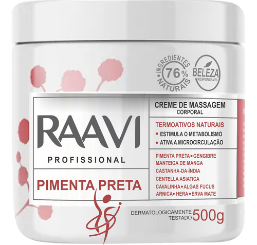 Creme De Massagem Pimenta Preta 500g Raavi Celulite Gordura