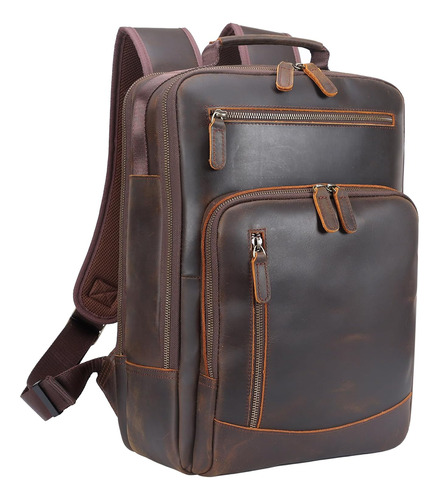 Mochila De Cuero Marron Apta Para Laptop De 15.6  Tiding