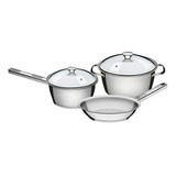 Set 3 Piezas Tramontina Allegra Tapa Vidrio Acero Inox Olla