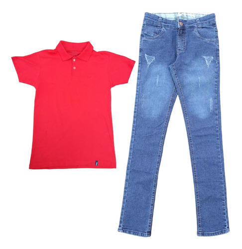 Kit Calça Jeans E Polo Infantil Juvenil Para Crianças Promo