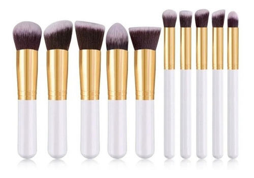 Kit De 10 Brochas De Maquillaje Kabuki Para Difuminar Y Contornear, Color Blanco