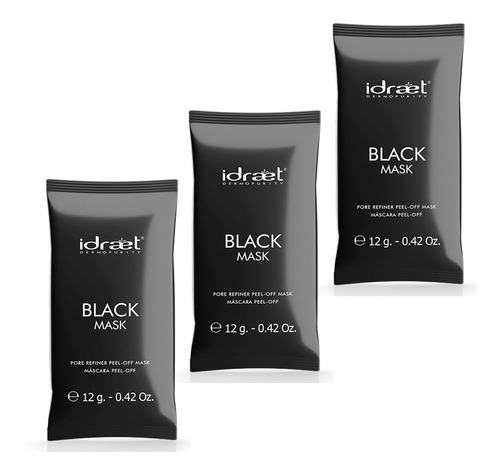 3 Mascarillas Black Mask Idraet Carbon Elimina Puntos Negros