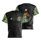 K Playera Pd002 Con Diseño Azteca, Negro Y Verde Camuflado