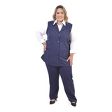 Conjunto Feminino Colete Calça Social Plus Size Azul Marinho