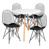 Comedor Mesa Eames + 4 Sillas Bertoia Metalicas Negras