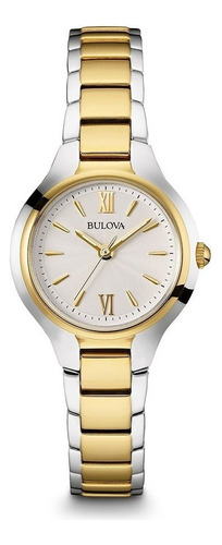Reloj Bulova Classic Original Para Dama 98l217 Correa Dorado Bisel Dorado Fondo Blanco