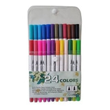 Kit 24 Brush Caneta Pen Duas Pontas Dupla Pincel Fineliner