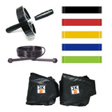 Kit Roda Abdominal+ Par De Caneleira 3kg+5 Mini Band+ Corda