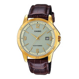 Reloj Casio Mtp-vs02gl-9adf Hombre Carga Solar Cuero Color De La Correa Café Color Del Bisel Dorado Color Del Fondo Gris