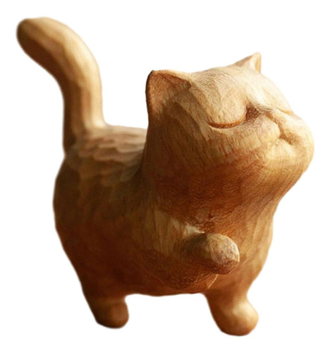 Estátua De Gato De Madeira Pequena, Figura De Gato