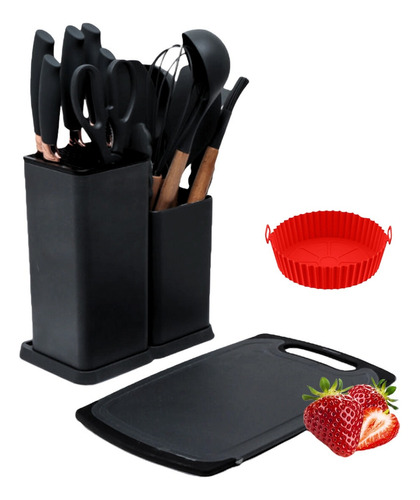 Conjunto 19 Peças Kit Utensílios De Cozinha Silicone Madeira