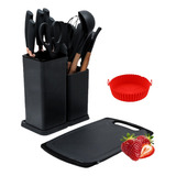 Conjunto 19 Peças Kit Utensílios De Cozinha Silicone Madeira