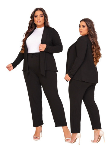 Conjunto Inverno Feminino Plus Size 2pç Calça + Cardigan 