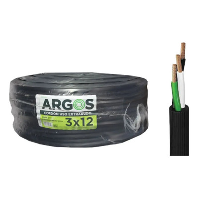 Cable Extra Uso Rudo 3x12 100% Cobre Rollo 20m Cubierta Negro | Envío gratis