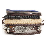 Pulsera Cuero Charm Hoja Set Manilla X 4