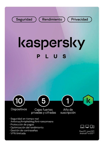 Kaspersky Plus 2023 Para 10 Dispositivos 1 Año