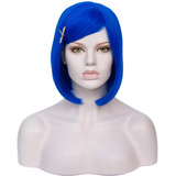 Morticia Peluca Corta Y Recta Azul Para Mujer, Bob Full Bang