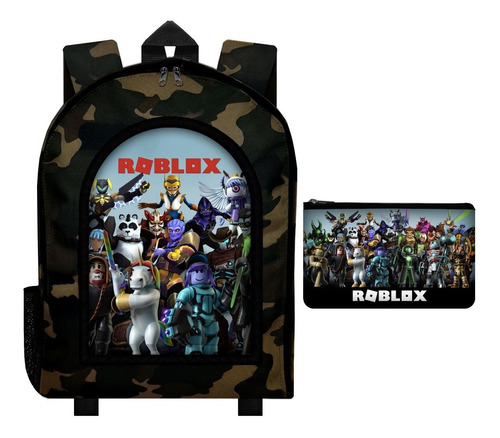 Combo Mochila Camuflada + Cartuchera Roblox Videojuegos