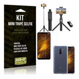 Kit Mini Tripé Selfie Pocophone F1+capa Anti+película Vidro