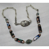 Bello Collar Cristal Murano Plata 925 Camafeo Tallado Shell