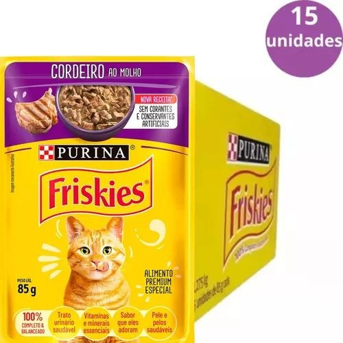 Kit 15 Sachê Friskies Gatos Ad Cordeiro 85g Caixa Fechada