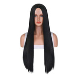 Peluca Negra Lisa ( Negro Total ) Sin Fleco Cabello Largo 