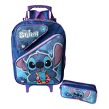 Mochila Lilo & Stitch Aloha Azul 3b G Rodinhas + Estojo