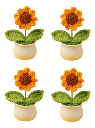 Regalo 4 Peças De Plantas Em Vasos De Girassol De Crochê,