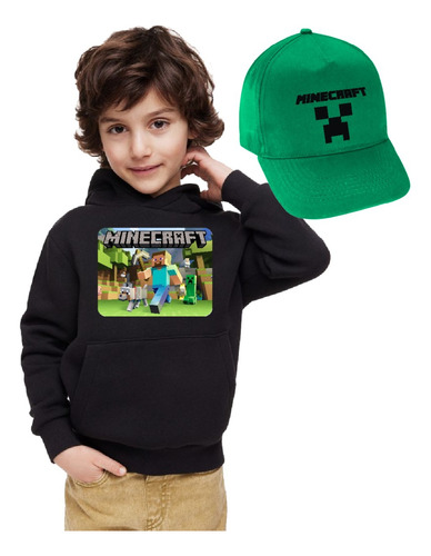 Poleron De Niño Con Capucha Minecraft Transfer + Jockey