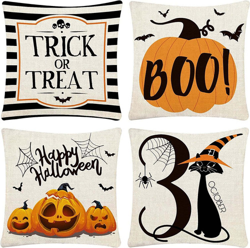 Juego De 4 Fundas De Almohada De Halloween De 45.7 Cm X 45.7